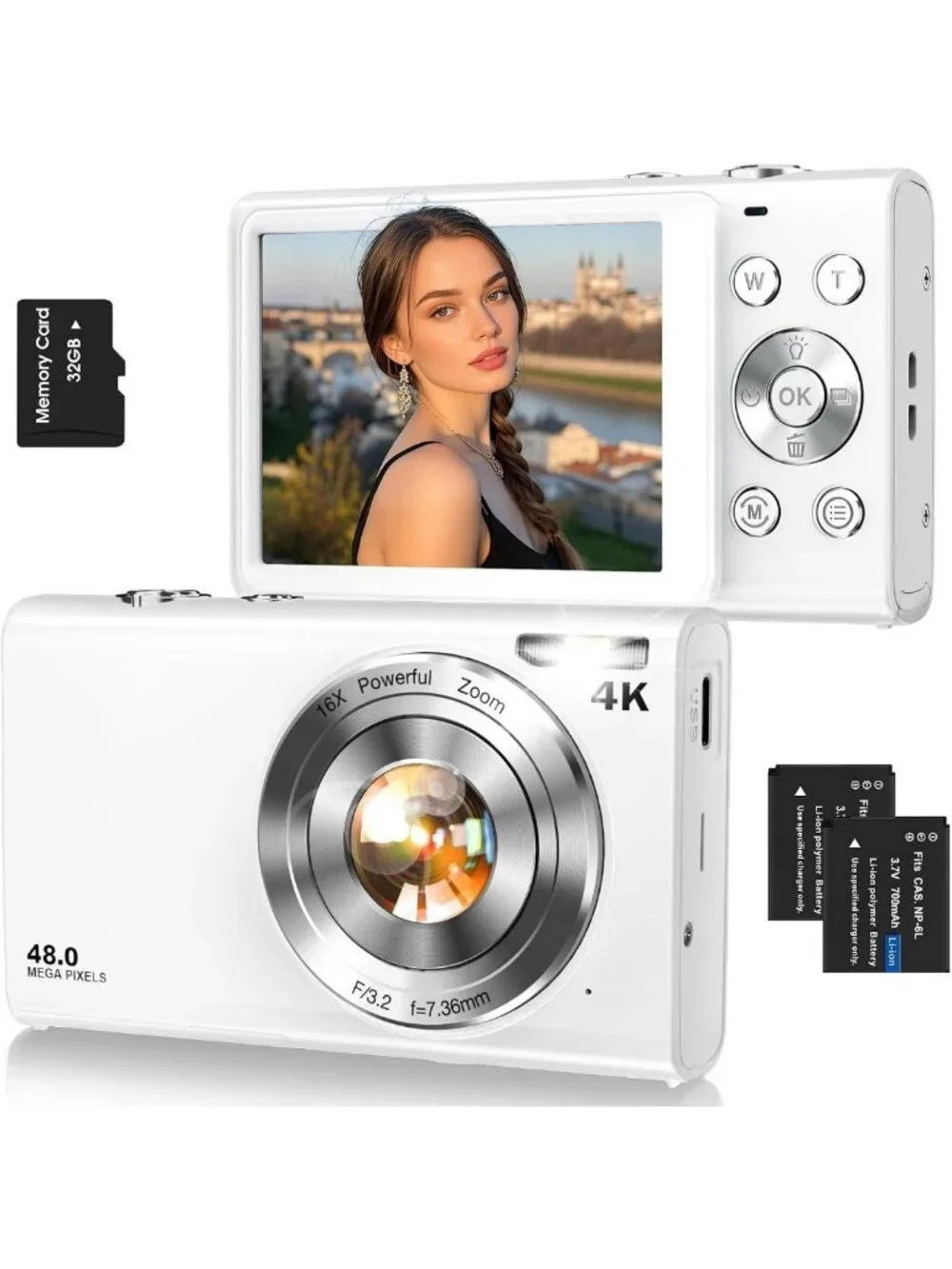 4K 48MP Autofocus Digital Vlogging Camera with 32GB Card for Photography